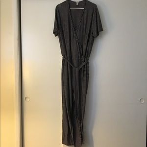 Striped front tie jumpsuit